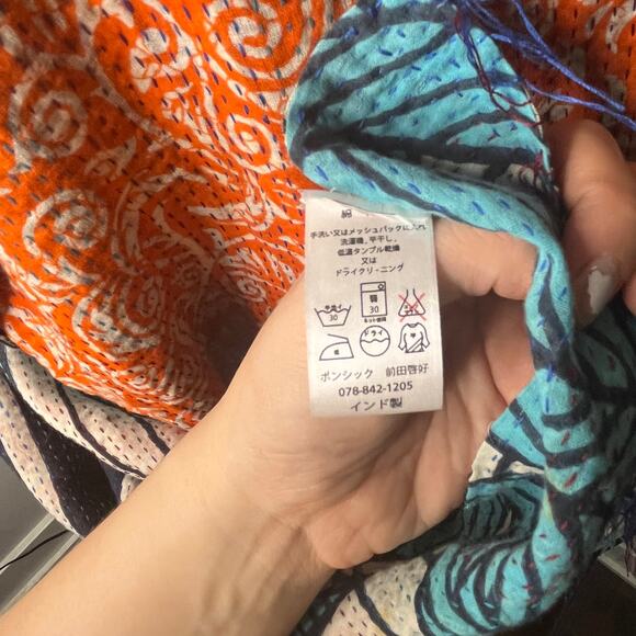 Mieko Mintz Women's Scarf Mixed Print Kantha Patchwork Multicolored Cotton 86" - Picture 8 of 10